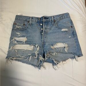 Levi's Light Blue Distressed Jean Shorts